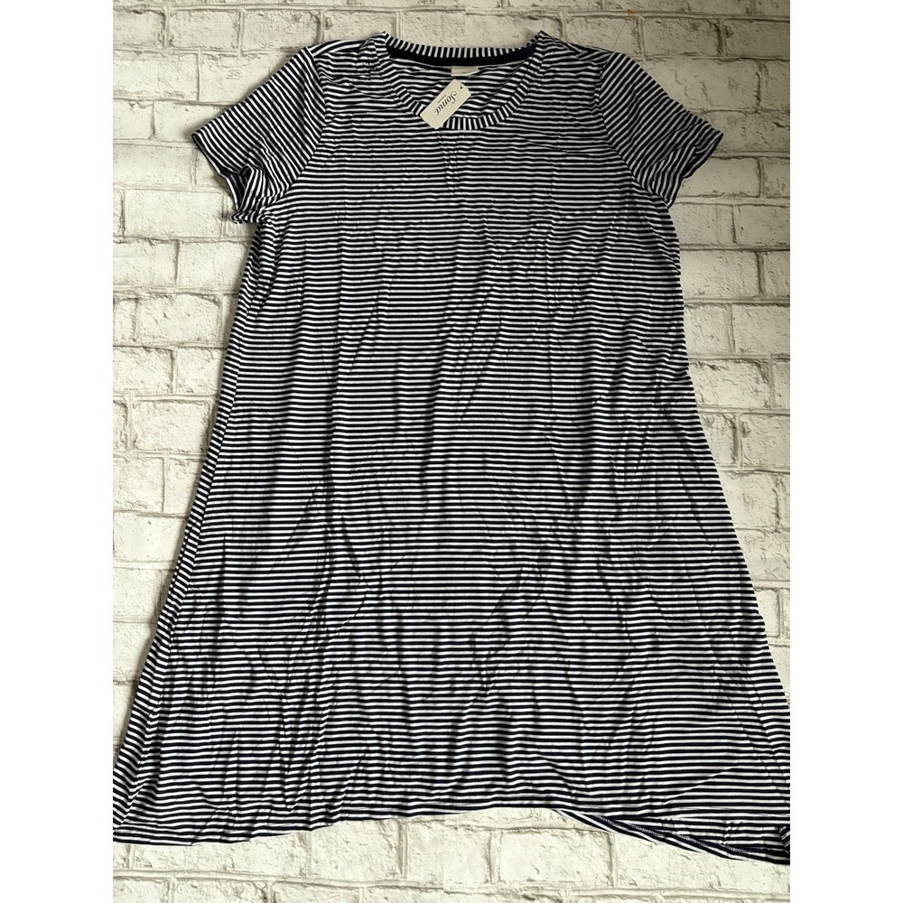 Soma Soft Jersey Swing Dress sz XL Navy white striped rayon spandex MSRP $65 NWT